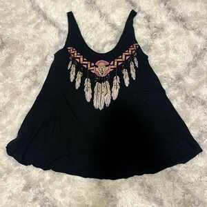 WILDFOX Black Feather Graphic Women's Top Tank top Tunic dress coverup Small S